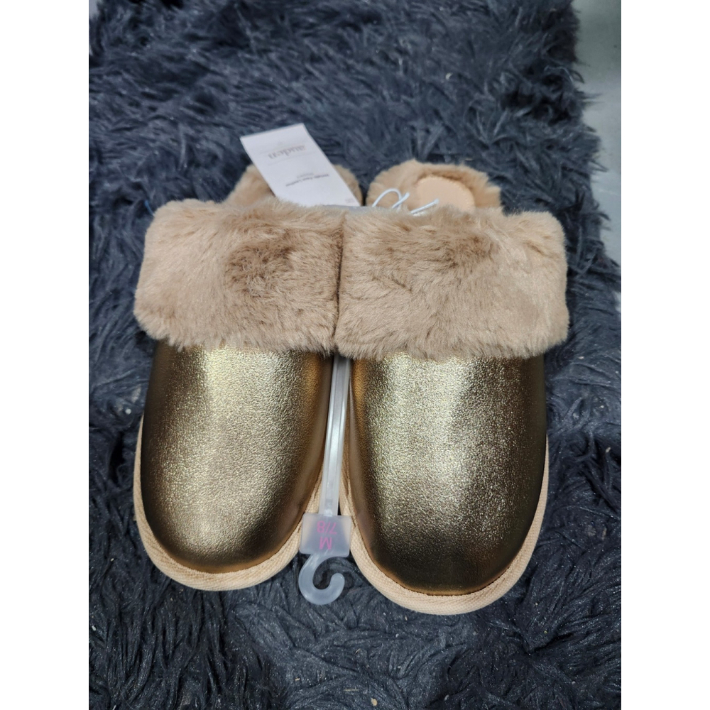 Auden Metallic Gold Fur Trimmed Slippers Size M 7/8